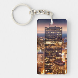 Overview of Boston at night Key Ring
