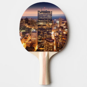 Overview of Boston at night Ping Pong Paddle