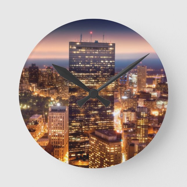 Overview of Boston at night Round Clock (Front)