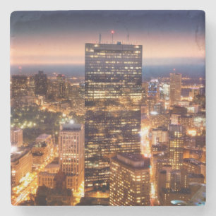 Overview of Boston at night Stone Coaster