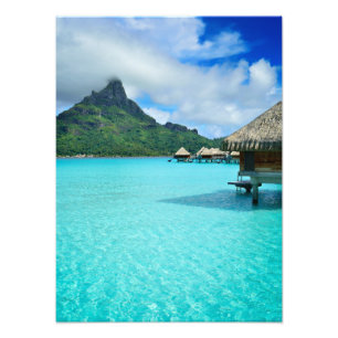 Overwater bungows in Bora Bora lagoon Photo Print