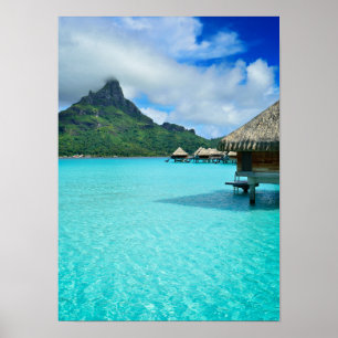 Overwater bungows on Bora Bora vertical poster