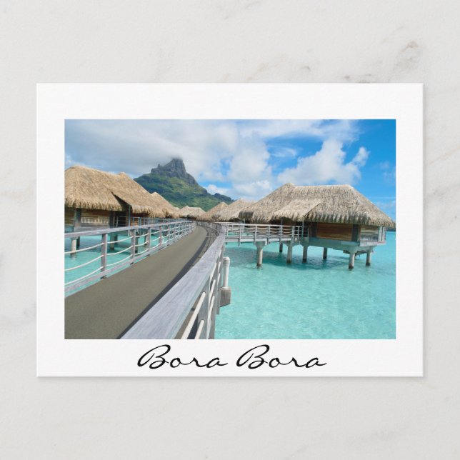 Overwater resort on Bora Bora white postcard (Front)