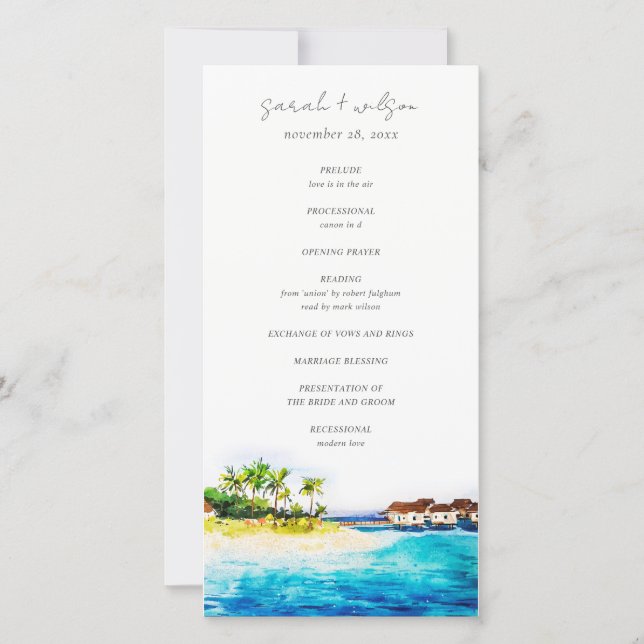 Overwater Villa Seascape Beach Wedding Program (Front)