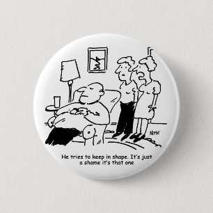 Overweight Unfit Obese Man Tries to Keep Fit Funny 6 Cm Round Badge