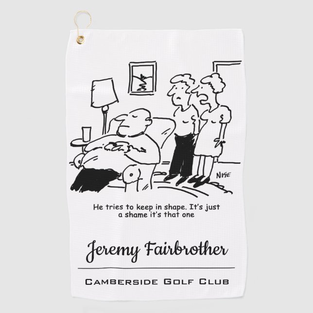 Overweight Unfit Obese Man Tries to Keep Fit Funny Golf Towel (Front)