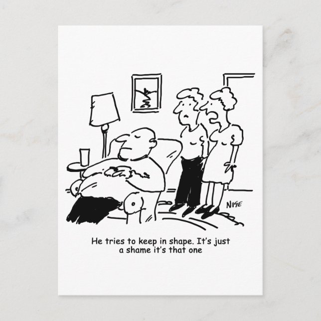 Overweight Unfit Obese Man Tries to Keep Fit Funny Postcard (Front)