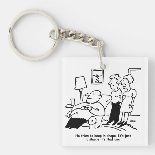 Overweight Unfit Obese Man Tries to Keep in Shape Key Ring (Front)