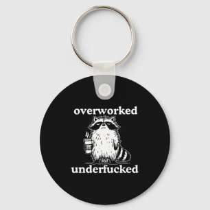 Overworked And Underfored Funny Raccoon Coffee Say Key Ring