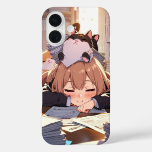 Overworked Office Cat iPhone 16 Case