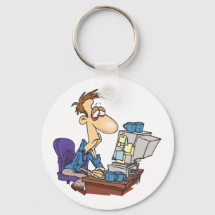 Overworked Office Worker Funny Tired Employee Key Ring