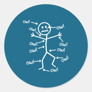Ow Ow Ow Comedy Stick Character Funny Chronic Pain Classic Round Sticker