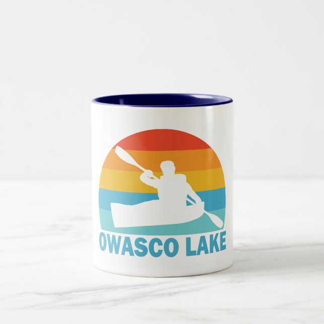 Owasco Lake New York Kayak Two-Tone Coffee Mug (Center)