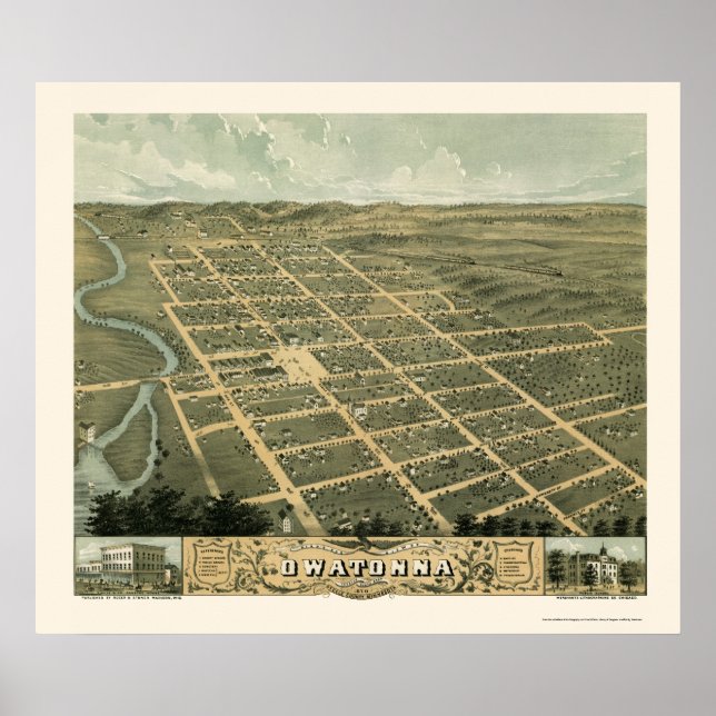 Owatonna, MN Panoramic Map - 1870 Poster (Front)