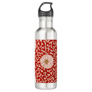 Owen Jones Chinese Ornament Red White Floral 710 Ml Water Bottle