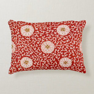 Owen Jones Chinese Ornament Red White Floral Decorative Cushion