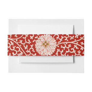 Owen Jones Chinese Ornament Red White Floral Invitation Belly Band