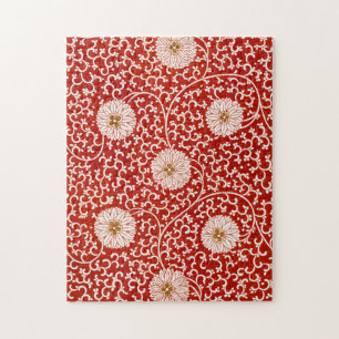 Owen Jones Chinese Ornament Red White Floral Jigsaw Puzzle