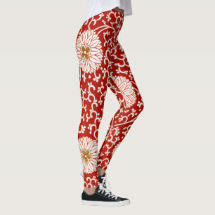 Owen Jones Chinese Ornament Red White Floral Leggings