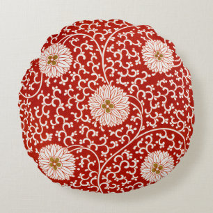 Owen Jones Chinese Ornament Red White Floral Round Cushion
