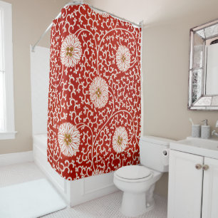 Owen Jones Chinese Ornament Red White Floral Shower Curtain
