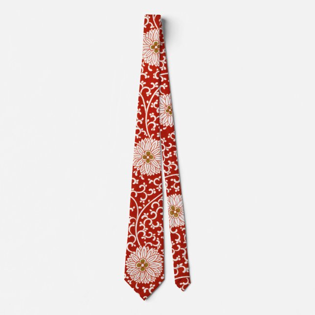 Owen Jones Chinese Ornament Red White Floral Tie (Front)