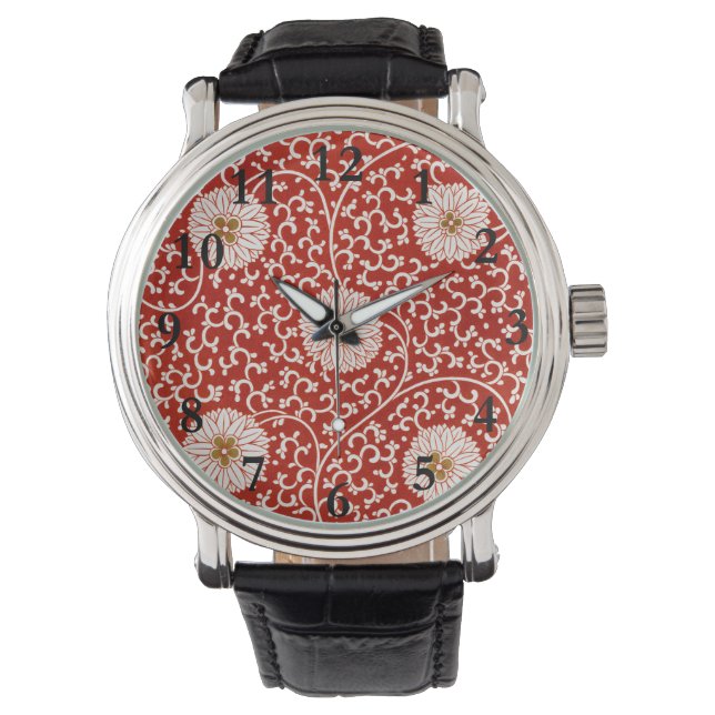 Owen Jones Chinese Ornament Red White Floral Watch (Front)