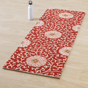 Owen Jones Chinese Ornament Red White Floral Yoga Mat