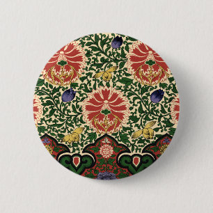 Owen Jones Chinoiserie Red Lotus Floral Art Design 6 Cm Round Badge