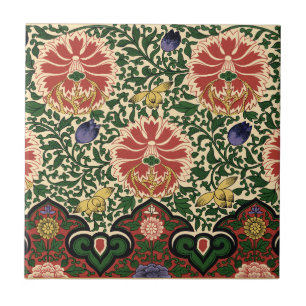 Owen Jones Chinoiserie Red Lotus Floral Art Design Ceramic Tile