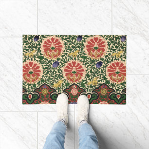 Owen Jones Chinoiserie Red Lotus Floral Art Design Doormat