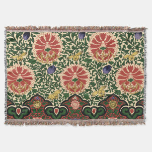 Owen Jones Chinoiserie Red Lotus Floral Art Design Throw Blanket