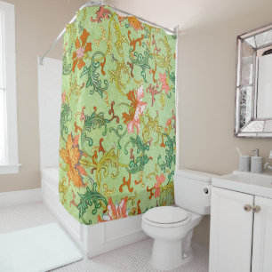 Owen Jones Floral Pattern Green Background Shower Curtain