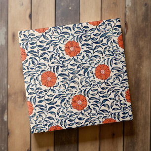Owen Jones Red Orange Black Floral Pattern Vintage Ceramic Tile