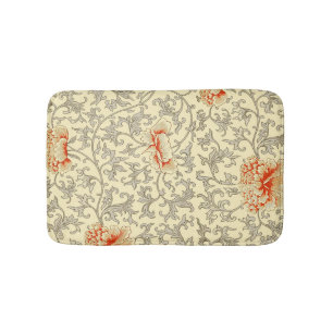 Owen Jones Vintage Pattern: Coral Floral Grey Bath Mat