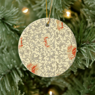 Owen Jones Vintage Pattern: Coral Floral Grey Ceramic Ornament