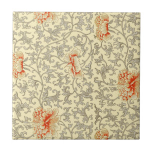Owen Jones Vintage Pattern: Coral Floral Grey Ceramic Tile