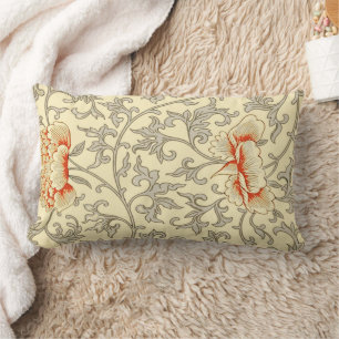Owen Jones Vintage Pattern: Coral Floral Grey Lumbar Cushion