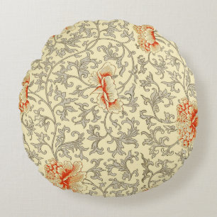 Owen Jones Vintage Pattern: Coral Floral Grey Round Cushion