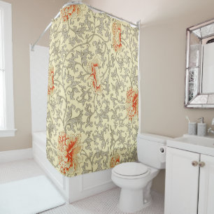 Owen Jones Vintage Pattern: Coral Floral Grey Shower Curtain