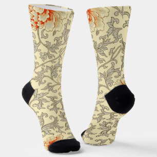 Owen Jones Vintage Pattern: Coral Floral Grey Socks