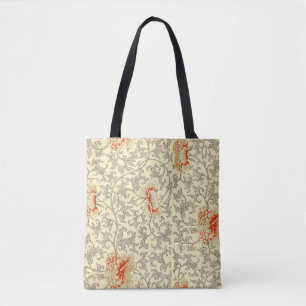 Owen Jones Vintage Pattern: Coral Floral Grey Tote Bag