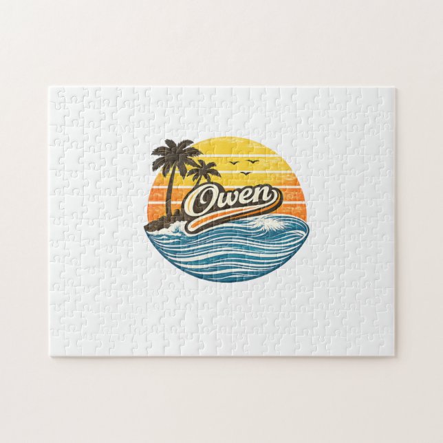 Owen Retro Sunset Name Design Jigsaw Puzzle (Horizontal)
