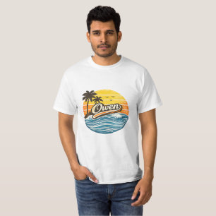 Owen Retro Sunset Name Design T-Shirt