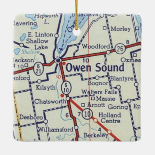 Owen Sound ON Vintage Map Ceramic Ornament