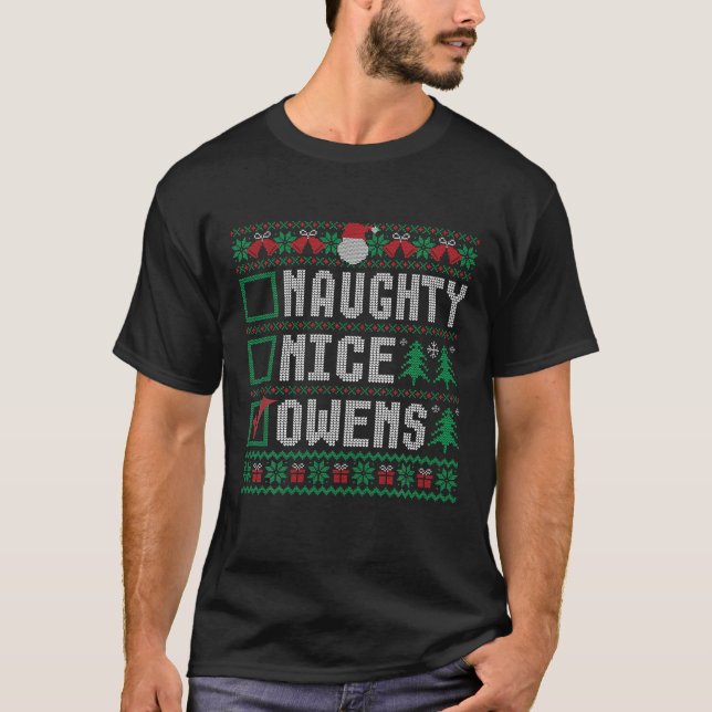 OWENS Family Name Xmas Naughty Nice OWENS Christma T-Shirt (Front)