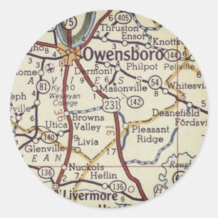 Owensboro Kentucky Vintage Map Classic Round Sticker