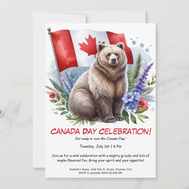 owerful Grizzly Bear & Canadian   | Canada Day Invitation (Front)