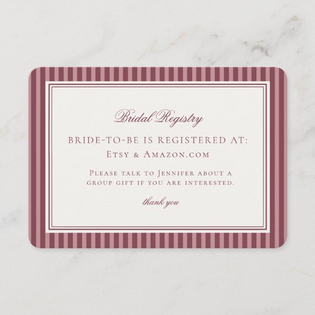 OWine Vineyard Club Old Money Bridal Registry Enclosure Card (Front)