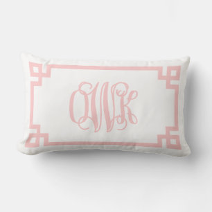 OWK Light Pink Greek Key Script Monogram Lumbar Cushion